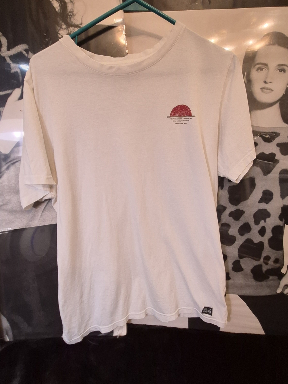 Mountain Hardwear White Tee with Small Red Sunset Graphic